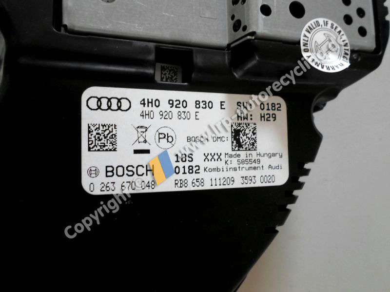 Audi A8 D4 4H Bj.2009 Tacho Kombiinstrument 4H0920830E Bosch 0263670048